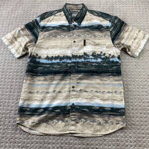 Columbia Sportswear Button Up Shirt Men Medium M Brown Hawaiian Palm Trees Beach